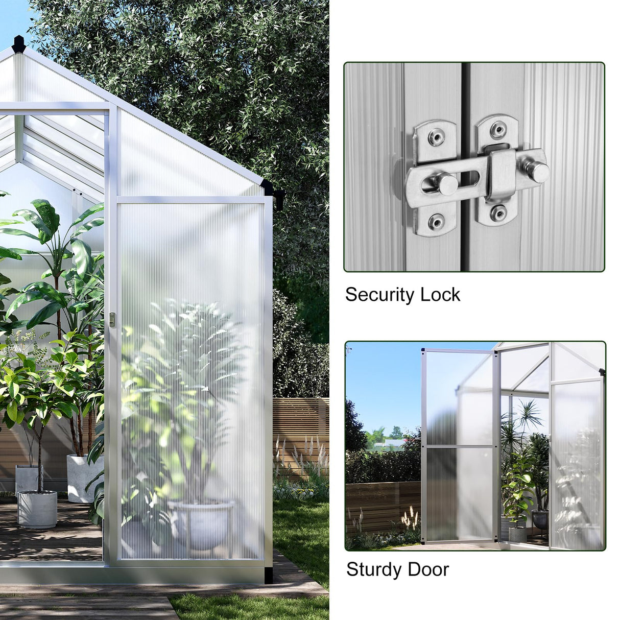 TROPOW 6.25 x 10 Ft Greenhouse for Outdoors with Quick Structure, Aluminum Alloy & Polycarbonate Green House with 24" x 23" Roof Windows Vent, Walk in Sunroom for Patio, Backyard, Garden,Silver TROPOW