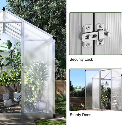 TROPOW 6.25 x 10 Ft Greenhouse for Outdoors with Quick Structure, Aluminum Alloy & Polycarbonate Green House with 24" x 23" Roof Windows Vent, Walk in Sunroom for Patio, Backyard, Garden,Silv - WoodArtSupply