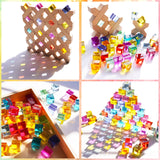 Agirlgle Wooden Rainbow Building Blocks Cube Gem Stacking Blocks Toy - Colorful Montessori Rainbow Stacker Toy Elegant Wood Rainbow Cube Blocks- Acrylic Blocks Educational Toys for Toddlers- 80Pcs Agirlgle