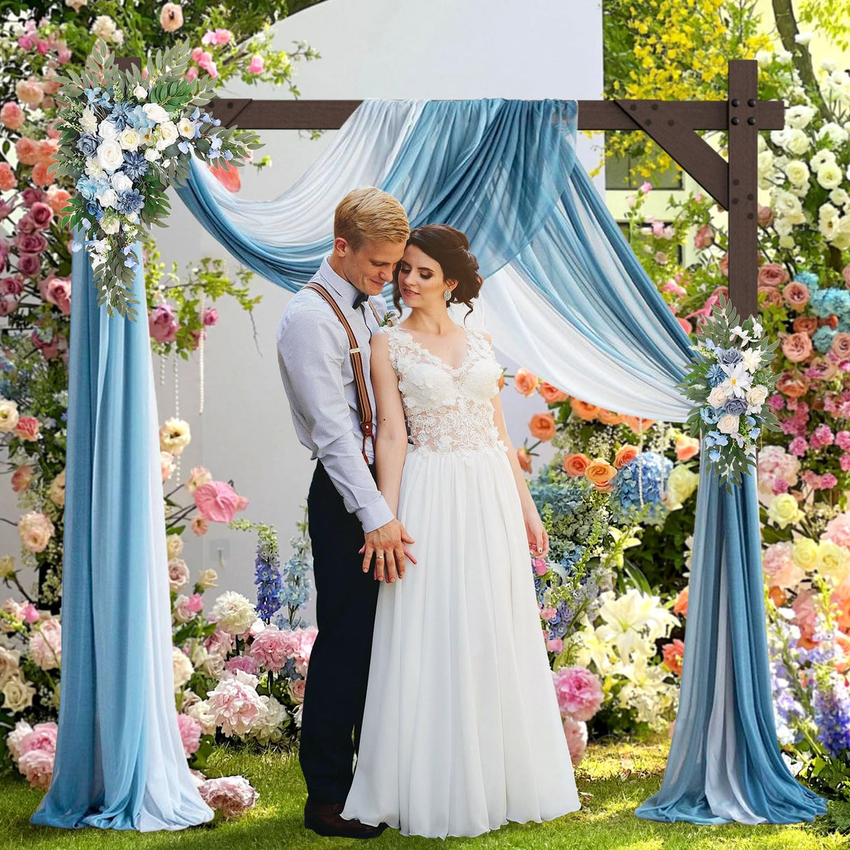 Kusamue Wooden Wedding Arch Frame 7.48 FT Square Wood Arch Wedding Arbor Backdrop for Ceremony Party Proposal Scene Garden Beach Forest Rustic Boho Decoration(7.48ft) Kusamue