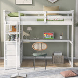 Merax Twin Loft Bed, Twin Size Loft Bed with Desk, Wood Loft Bed Frame with Shelves and 2 Built-in Drawers, No Box Spring Need, White Visit the Merax Store