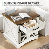 RALGEND White Farmhouse End Table with Charging Station, 24" Large Sofa Side Table with Drawer, Large End Table for Living Room, Wooden Nightstand with Outlet, Square, White and Walnut 66BZUWH RALGEND