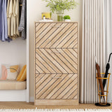 MOUMON Shoe Cabinet with 3 Flip Drawers, Slanted Design, Shoe Storage Organizer for Hallway Light Brown (22.4”W x 9.4”D x 42.3”H) MOUMON