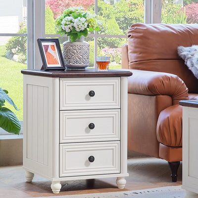 RWYHG 18" Farmhouse Night Stand, White Wood Nightstand with 3 Drawers, Bedside End Table with Storage and Roman Column, Bed Side Tables Cabinet for Bedroom, Living Room, and Closet