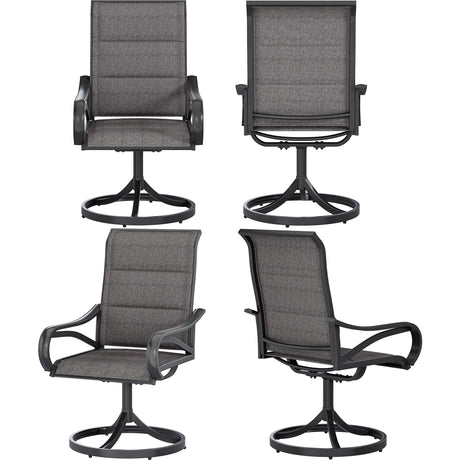 DWVO 4 Set Padded Outdoor Swivel Chairs, Exclusive Swivel Patio Chairs w/Sturdy Metal Frame & Cozy Padded High Back, All Weather Patio Swivel Chairs for Backyard Deck Garden, Gray DWVO