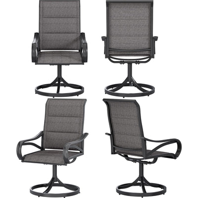 DWVO 4 Set Padded Outdoor Swivel Chairs, Exclusive Swivel Patio Chairs w/Sturdy Metal Frame & Cozy Padded High Back, All Weather Patio Swivel Chairs for Backyard Deck Garden, Gray