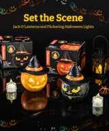 PieceRelax 3D Halloween Puzzle Candle Light - LED Jack O’ Lantern Decor with Flameless Tea Lights - Battery Operated Plastic Pumpkins for Indoor & Outdoor Spooky Decorations, Magic Cat [KL1075] PieceRelax