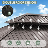 Sumshadow 10' x 12' Hardtop Gazebo, Aluminum Frame Canopy with Galvanized Steel Double Roof, Metal Pavilion with Netting and Curtains, Patio Hard Top Gazebo for Patio, Lawns, Deck, Backyard,Grey Sumshadow