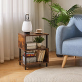 Aibiju Side Table for Bedroom, Narrow End Table Small, Mid-Century Modern Nightstand with Open Storage Shelf, Small Table Rustic Brown/Black YD-TM152H Aibiju