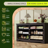 WLIVE Wood Black Dresser with 6 Drawer, Wide Chest of Drawers for Bedroom, Long Nightstand with Drawers, Modern Large Storage Tower Unit, Closet Store Organizer for Living Room WLIVE