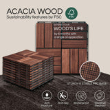 THYOI Deck Tiles, Patio Flooring - Outdoor Waterproof Acacia Wood Tiles for All Weather Use - Balcony, Backyard, Indoor & Outdoor (Dark Brown Crossed Pattern, 10 Pcs - 10 Square Ft) THYOI