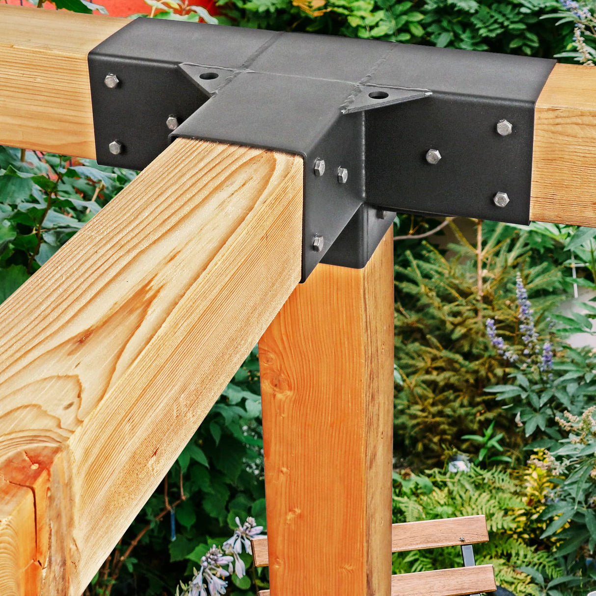 Deck Man Stainless Steel 4x4(Actual Size: 3.5x3.5") 4-Way Right Angle Bracket, Pergola/Gazebo DIY Kit Hardware (2 Pack) Deck Man