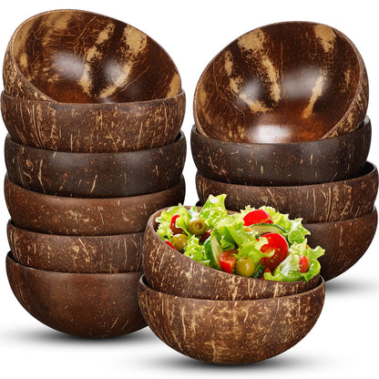 Bokon 12 Pcs Coconut Shell Bowls Polished Wooden Bowls Natural Smoothie Acai Bowls Salad Bowls for Vegan Gifts Kitchen Decor (Medium)