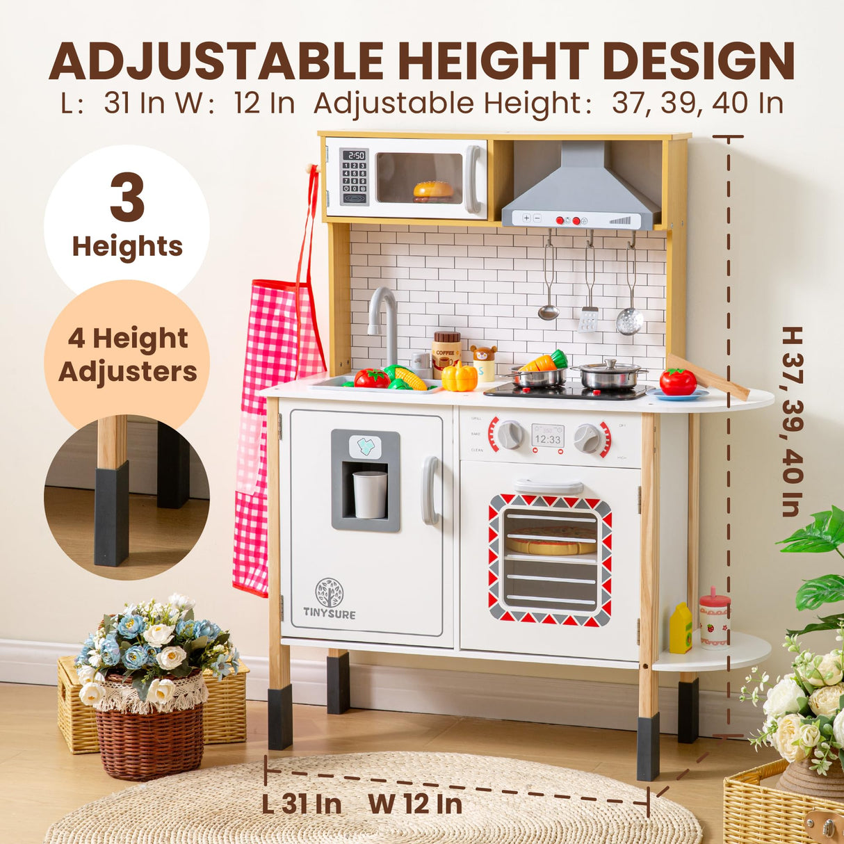 Tinysure Play Kitchen for Kids - Toy Kitchen Set for Toddlers with Realistic Lights and Sounds, Kids Kitchen Playset with Abundant Toy Food Set, Best Gift for Kids Ages 3+ TINYSURE