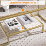 Yaheetech Gold Coffee Table, 42" Rectangular Glass Coffee Table for Living Room, 2-Tier Center Tea Tables with Metal Frame for Small Space, Apartment, Office Yaheetech