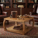 TRIBEWOOD 31.49“ Square Solid Wood Coffee Table, Farmhouse Center Table with Storage, Accent Cocktail Table for Living Room, Brown TRIBEWOOD
