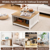 Giantex Farmhouse Coffee Table, 2-Tier Square Center Table for Living Room with Fence Design & Open Storage Shelf, Wood Living Room Tables for Small Spaces, Apartment, Natural & White Giantex