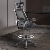 BOLISS Drafting Chair Tall Office Chair with Flip-up Armrests Executive Ergonomic Computer Standing Desk Chair with Lumbar Support and Adjustable Big Footrest Ring (Black) BOLISS