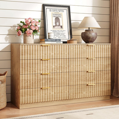 NDOHCUO Fluted 8 Drawer Dresser for Bedroom,47.2''W Modern Dresser for Closet with Metal Handle, Wooden Chest of Drawers for Bedroom, Living Room, Hallway, Natural