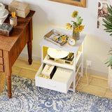 Fixwal Night Stand Set of 2 with Charging Station, LED Nightstand with Fabric Drawers, End Table with PU Finish, Bed Side Table, White Fixwal