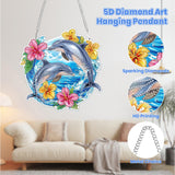 MOGTAA Dolphin Diamond Art Hanging Pendant Kits, 5D Special Shape Diamond Art Kits for Adults, Crystal Rhinestones Flowers Diamond Painting Gem Art for Home Garden Wall Decor MOGTAA