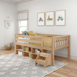 Max & Lily Soren Ultra Low Loft Bed, Twin Bed Frame for Kids with Bookcase, Blonde Max & Lily