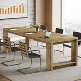 Tribesigns 7 ft Conference Table for 6 to 8 People, Modern Rectangle Meeting Room Desk for Boardroom, Home Office, Oak Tribesigns