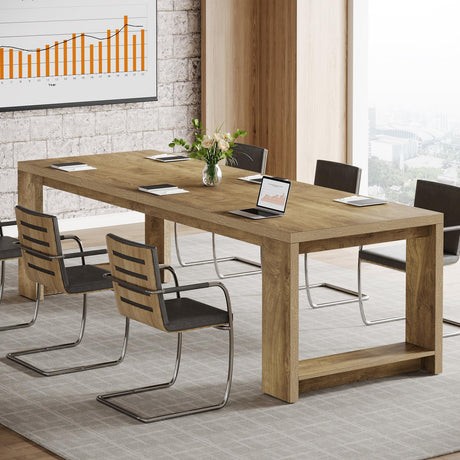 Tribesigns 7 ft Conference Table for 6 to 8 People, Modern Rectangle Meeting Room Desk for Boardroom, Home Office, Oak Tribesigns