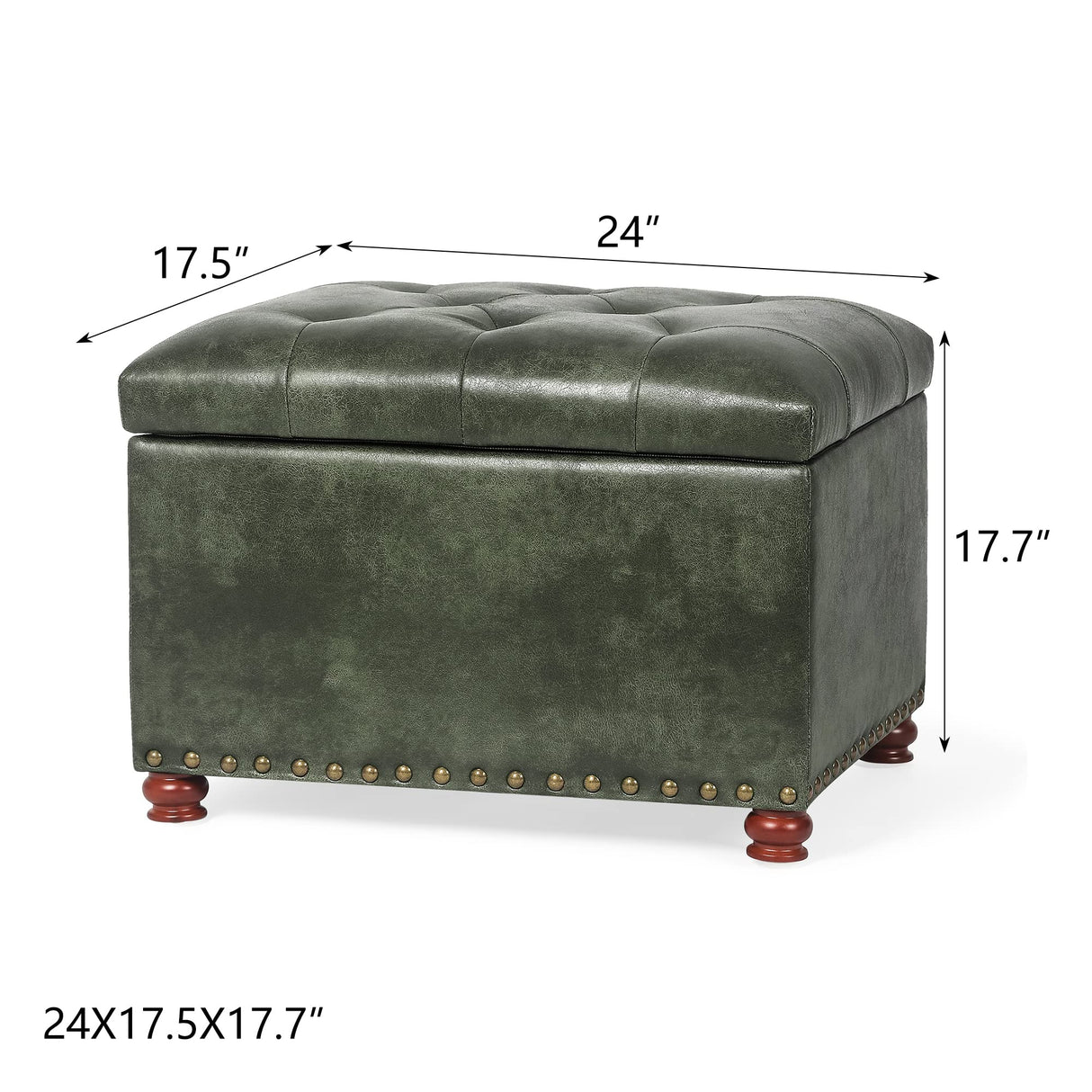 Joveco Storage Ottoman Rectangular Tufted Upholstered Ottomans with Rivet, Footrest Footstool Seat with Wood Legs for Living Room Bedroom (Black Green) Joveco