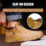 GLANOUDUN Welding Work Boots for Men Slip on Steel Toe Boots Soft Men's Steel Toe Shoes Safety Toe Work Shoes Indestructible Construction Boots Welder Boots,Brown GLANOUDUN