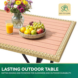 YITAHOME Patio Wicker L-Shaped Furniture Set, All-Weather Rattan Outdoor Conversation Sofa Set for Backyard Deck with Soft Cushions,Ottomans and Wood-Like Dining Table, Light Brown+Gray YITAHOME