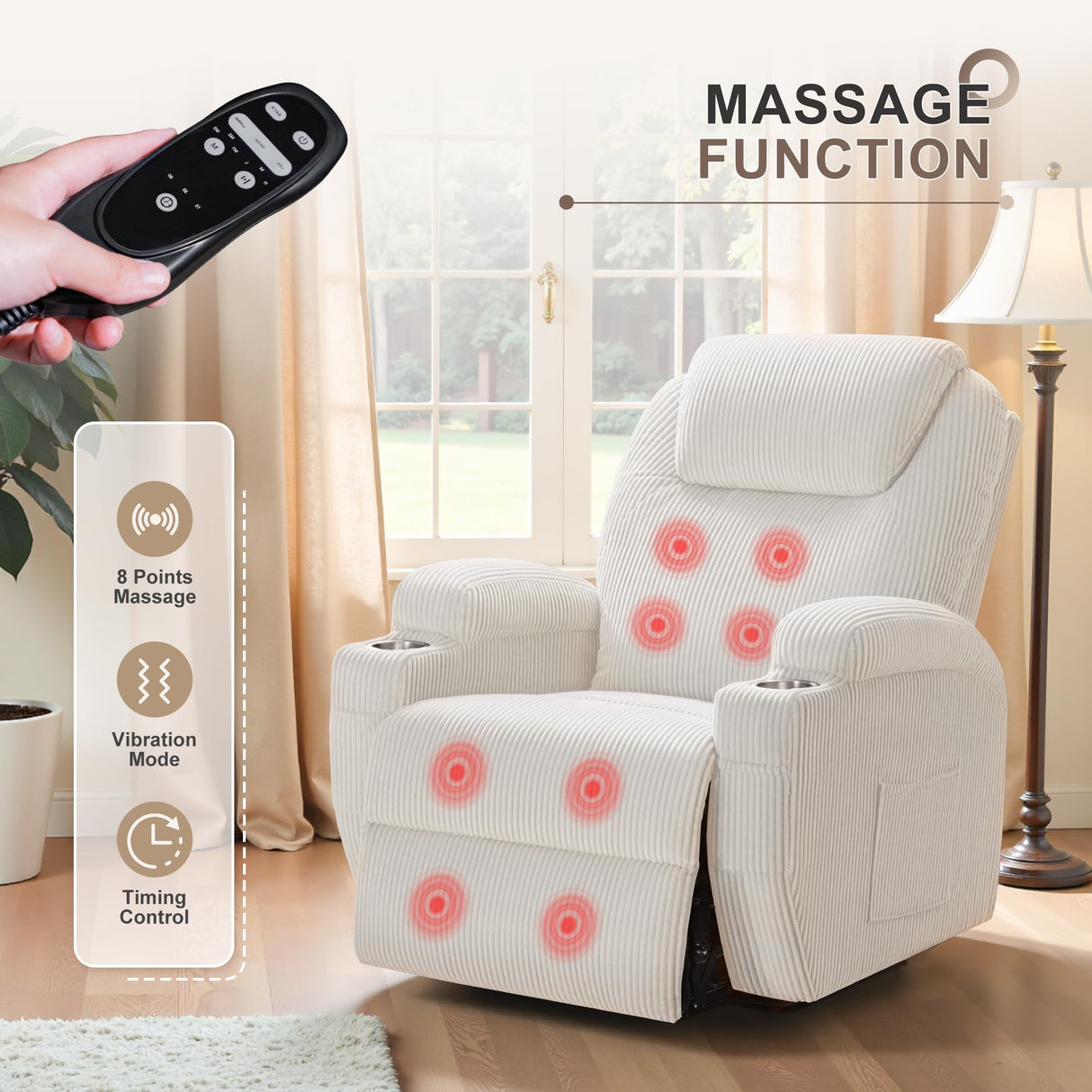 Flamaker Power Lift Recliner Chair Electric Lift Recliner for Elderly Power Lift Recliner Chair with Cup Holders Side Pockets for Living Room (Corduroy, Beige) Flamaker