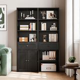 Casaottima Book Shelf & Bookcase with Doors and Drawer, 6-Tier Tall Bookshelf, Floor Standing Display Storage Shelves for Home Office, Living Room, Black Casaottima
