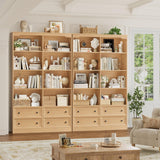 FINETONES 71" Tall Bookshelf with 4 Drawers, 6-Tier Double Wide Bookshelves and Bookcases with Storage, Natural Bookshelf Large Open Bookshelves Standing Book Cabinet for Home Office FINETONES