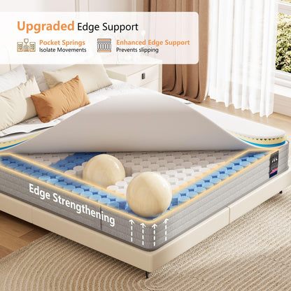 Full Size Mattress 14 inch, Medium Firm Hybrid Mattress with Cooling Gel Memory Foam, Full Mattress in a Box, Independent Spring for Motion Isolation, Pressure Relief & Upgraded Support, CertiPUR-US