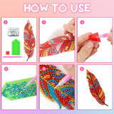 Hooqict 6Pcs 5D Diamond Art Painting Bookmarks Acrylic Diamond Art Feather Bookmark with DIY Painting Kits for Beginners Kids Adults Book Lovers Birthday Graduation Halloween Christmas Gift Hooqict