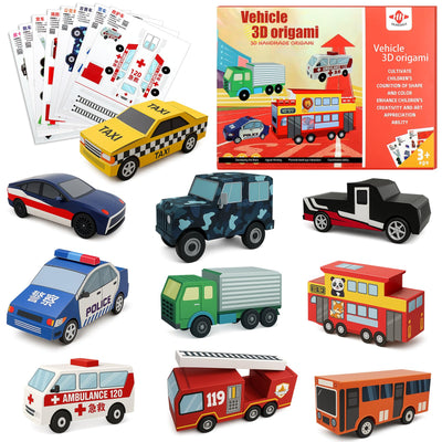 Palksky Origami Kit for Kids Ages 6-12，10 Creative Design Car Origami Paper，Colorful Paper Set with Origami Book，Best Arts and Crafts for Kids Gift