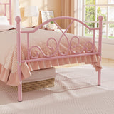 Weehom Twin Bed Frames, Modern Twin Size Metal Bed Frames for Kids Girls, No Box-Spring Needed Twin Platform Bed Frame with Unique Headboard and Footboard, 11.23 Inches Storage Space - Pink Weehom