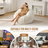 Hobestluk 3ft Bean Bag Chairs for Adults Large Beanbag Chair with Stripe Plush Cover Big Bean Bag Chair for Living Room Bedroom Dorm Office - White (36” x 36” x 22”) Hobestluk