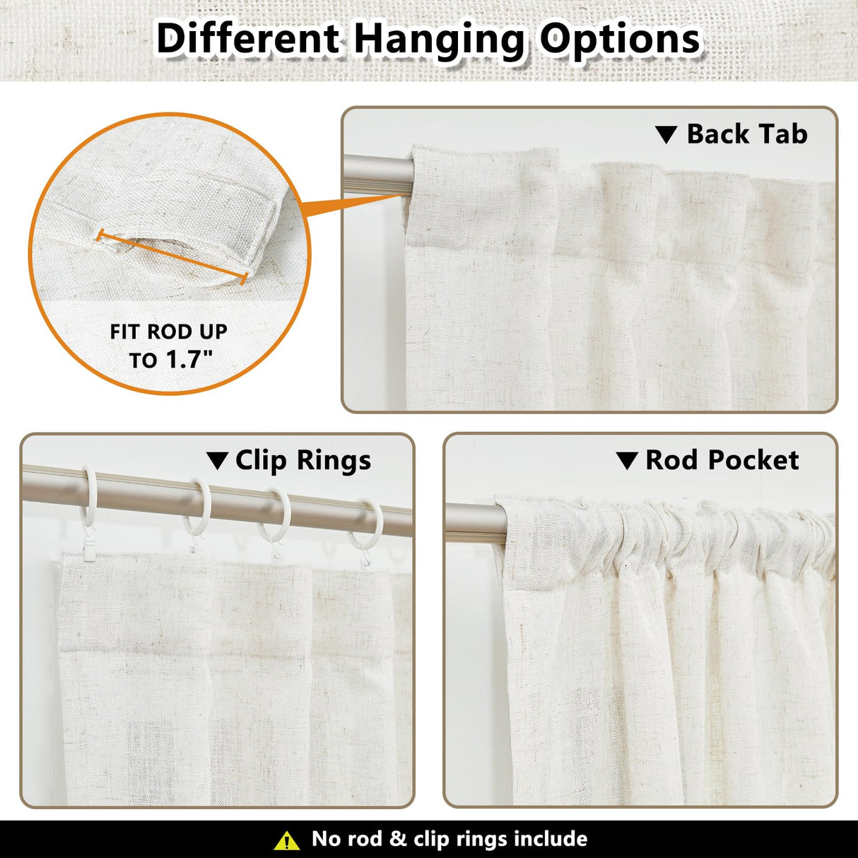 MYSKY HOME Linen Curtains for Living Room, Natural Semi Sheer Curtains & Drapes 84 inches Length 2 Panels Set Farmhouse Country Boho Style Back Tab Draperies for Sliding Glass Door, 50" Wide, Linen MYSKY HOME