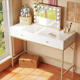 SUPERJARE 39.4" White and Gold Desk with 2 Drawers, Modern Makeup Vanity Desk, Small Computer Desk Home Office Desk for Writing Study Bedroom SUPERJARE