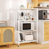 LUCKPRO 4-Tier Folding Metal Storage Rack - 50" Heavy-Duty Steel Frame with Wheels, No Assembly Utility Organizer, Rolling Shelving Unit for Kitchen, Garage, Pantry, Bedroom (White, 4 Tier) LUCKPRO