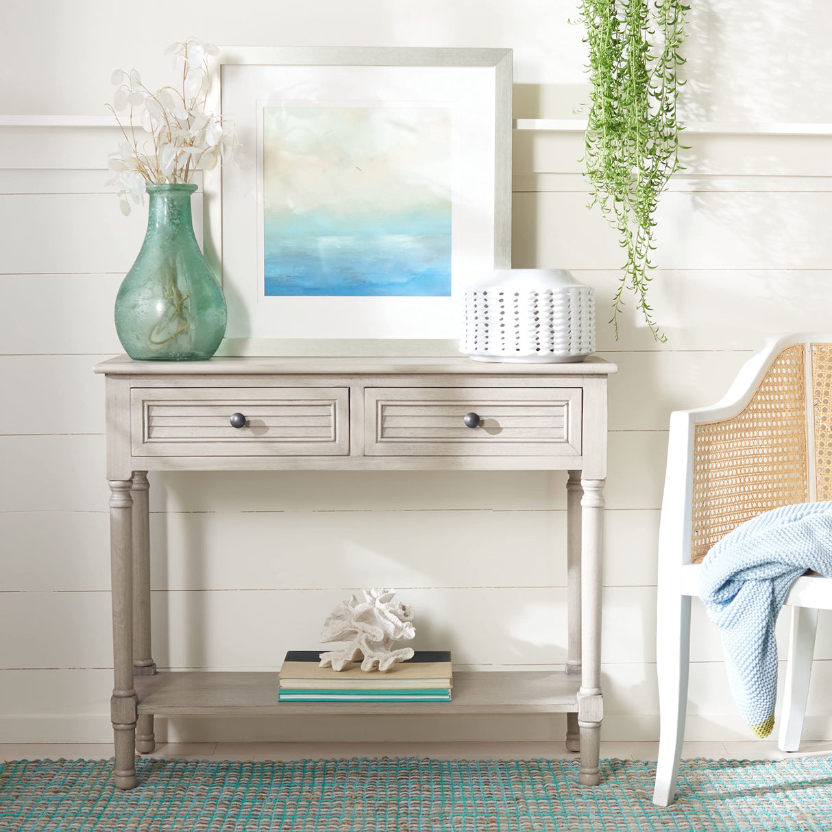 Safavieh Home Collection Tate Greige 2-Drawer Bottom Shelf Console Table Safavieh