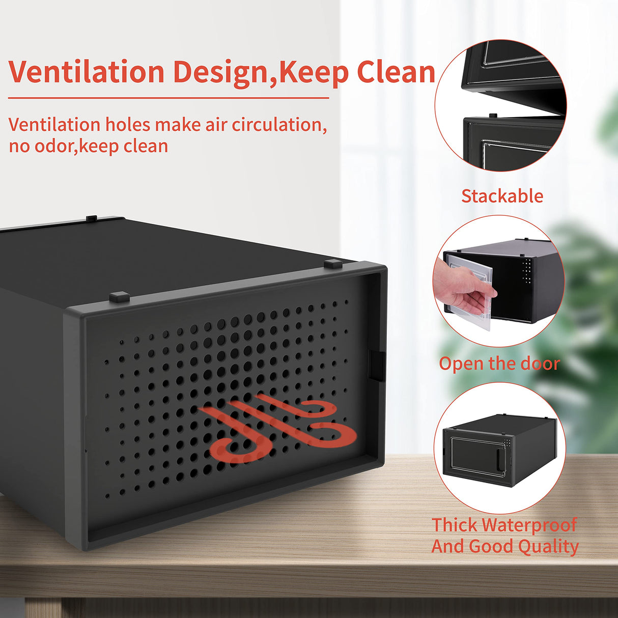 MELDEVO 12 Pack Shoe Organizer Boxes, Black Plastic Stackable Shoe Storage Bins For Closet, Space Saving Shoe Holder Sneaker Display Case for Medium Size Shoes MELDEVO