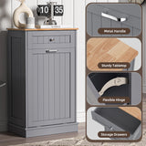 Spurgehom 13 Gallons Tilt Out Trash Cabinet Kitchen Waste Bins Free Standing Laundry Hamper Recycling Cabinet Trash Can Holder with Hideaway Drawer Pet Proof Trash Can for Living Room, Grey Spurgehom