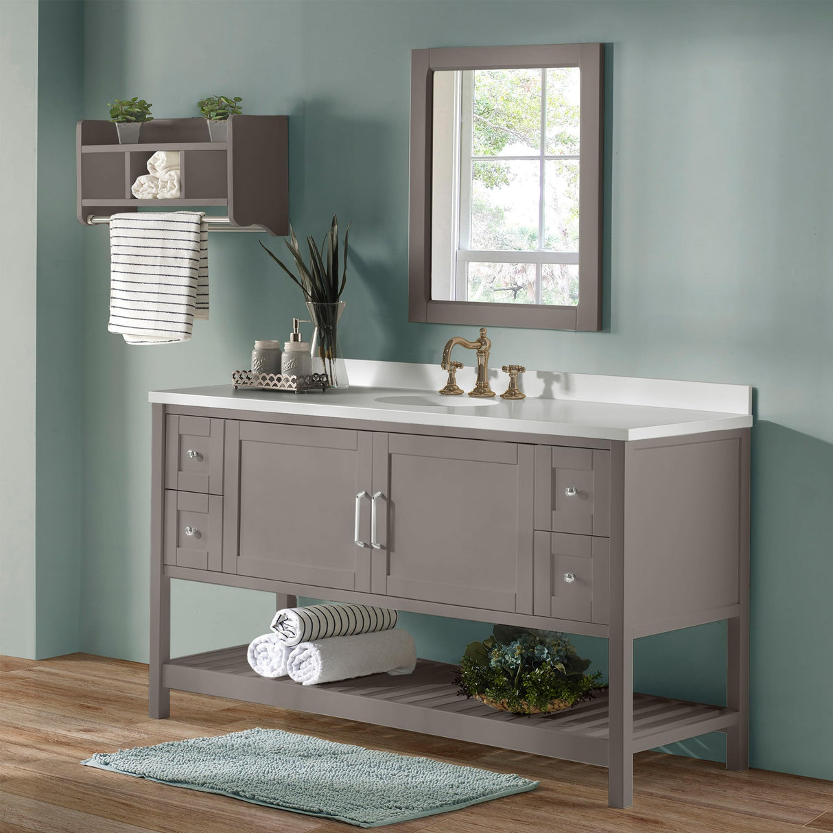 Alaterre Furniture Bennet 60 Inch Bathroom Vanity - Freestanding Cabinet Without Sink - Large Wood Vanity with Soft-Close Shaker Doors (Gray) Alaterre Furniture