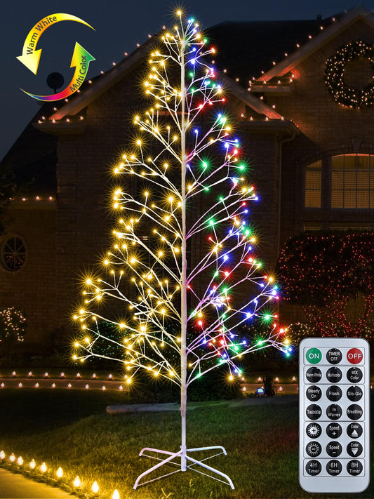 Joomer Christmas Tree Lights 7.6FT 292LED Birch Tree Twig Tree Color Change Artificial Christmas Tree Lights with Remote Control Timer Outdoor for Christmas Decoration (Warm White to Multicolor)