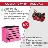 P.I.T. Mini Pink Tool Box, Portable 5-Drawer Micro Roll Cab Steel Tool Box with Liner, Pink Small Tool Case for Tools Storage, Home DIY P.I.T.