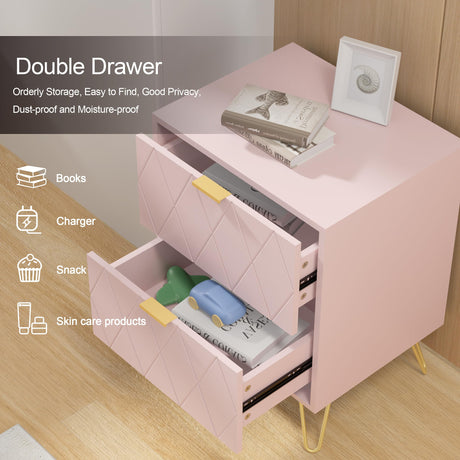 Anbuy Bedroom Sets 3 Pieces Pink Modern 9 Drawer Dresser and Nightstand Sets for Bedroom, Two Drawers Nightstand Set of 2 & 9 Drawer Dresser Combo 3 Pcs (Pink) Anbuy