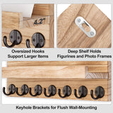 Lwenki Key Holder Wall Mount, Entryway Key and Mail Holder with 7 Sturdy Hooks for Sunglasses, Dog Leash, Decorative Wall Shelf with Mounting Hardware, 15”W x 6.7”H x 4.2”D (Wood) Lwenki